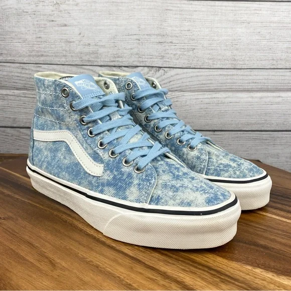 Vans Sk8 Hi Tapered Denim Destroy Winter Sky Sneaker Women’s Shoe Size 6.5 - Picture 3 of 11